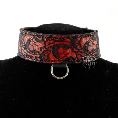 Leather and Lace Submissive Collar - Red