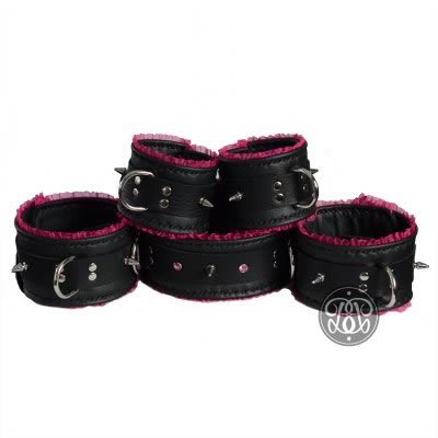 Studded Pink and Black BDSM Collar and Cuff Set