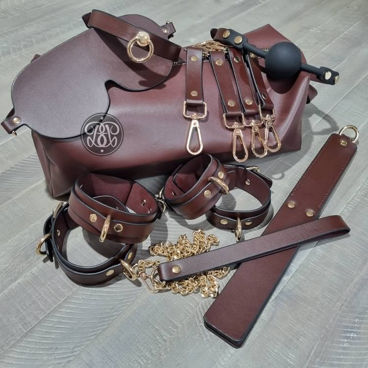 Luxury Brown Leather 8 Piece Bondage Set