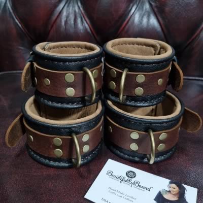 Raw Leather Bondage Cuffs