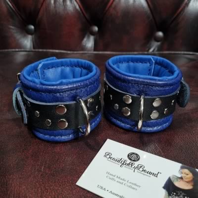 Too Blue Leather Bondage Cuffs