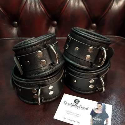 Classic Kink Black Leather Bondage Cuff Set