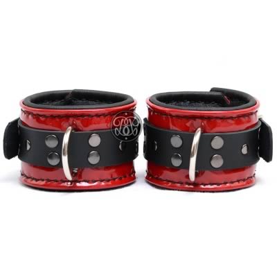 Ruby Red Leather Bondage Cuffs